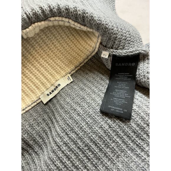 Sandro Grey Wool Half-Zip Scarf Size OS - Picture 5 of 5